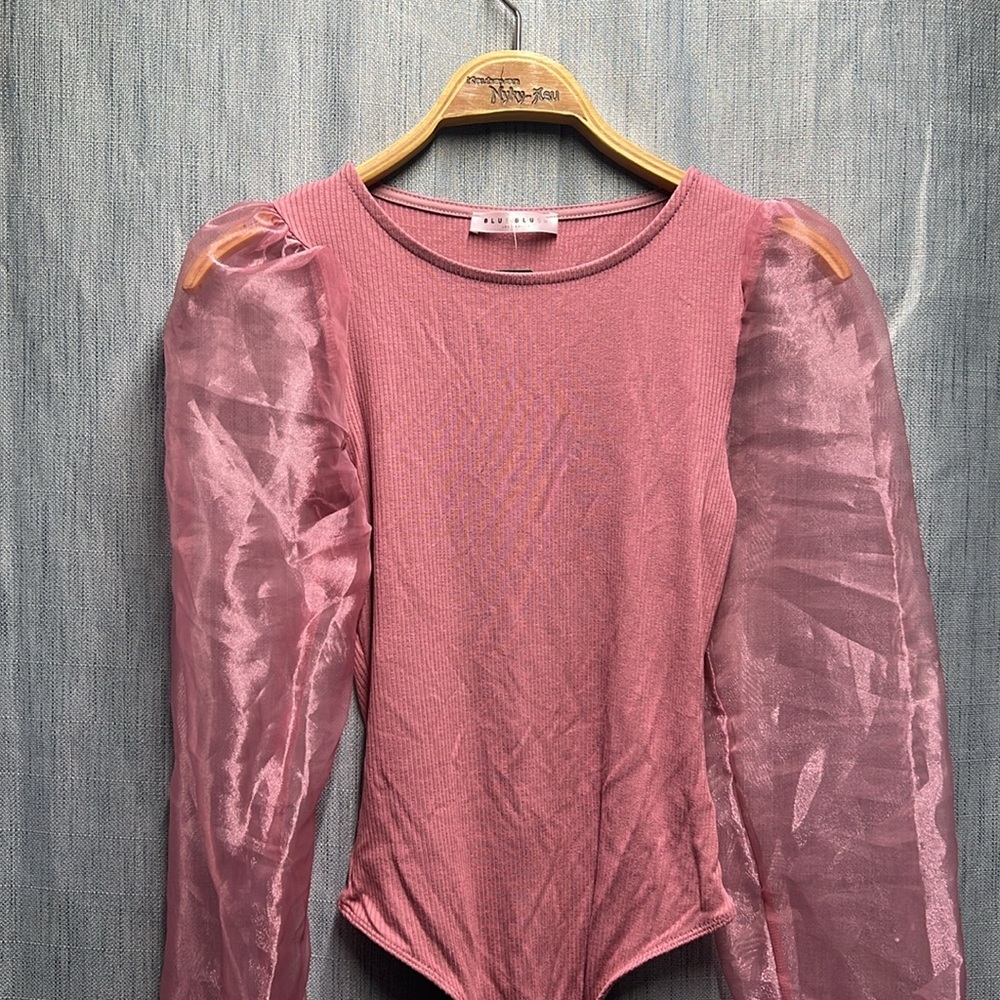 Simons Blue blush sheer sleeve pink body suit size small NWT - Picture 3 of 9